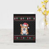 Corgi Dog Dearing Santa Hat Ugly Xmas Hondenliefhe Kaart (Gele Bloem)