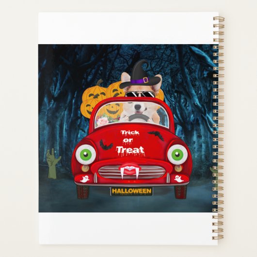 Corgi Dog Driving Car Scary Halloween Planner (Achterkant)