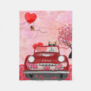 Corgi Dog Driving Car with Hearts Valentijns Fleece Deken