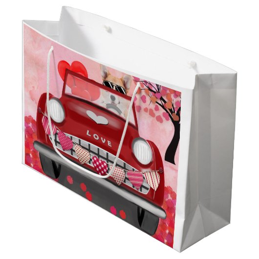 Corgi Dog Driving Car with Hearts Valentijns Groot Cadeauzakje (Voorkant Gekanteld)
