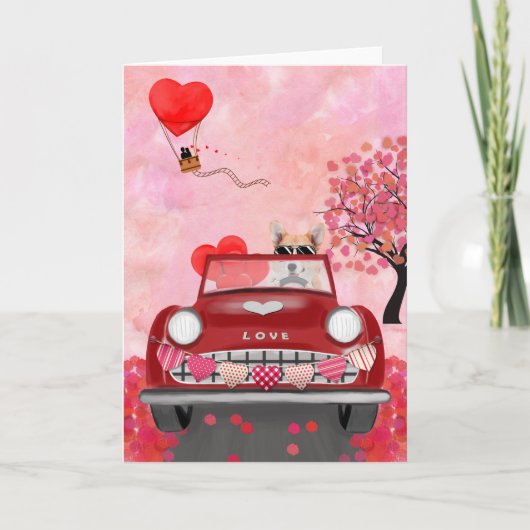 Corgi Dog Driving Car with Hearts Valentijns Kaart (Voorkant)