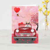 Corgi Dog Driving Car with Hearts Valentijns Kaart (Gele Bloem)