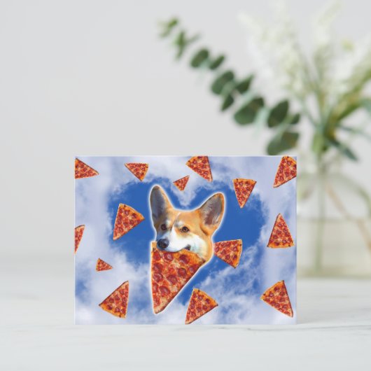 Corgi Dog Eating Pizza Briefkaart (Staand voorkant)