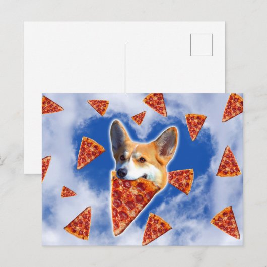 Corgi Dog Eating Pizza Briefkaart (Voorkant / Achterkant)