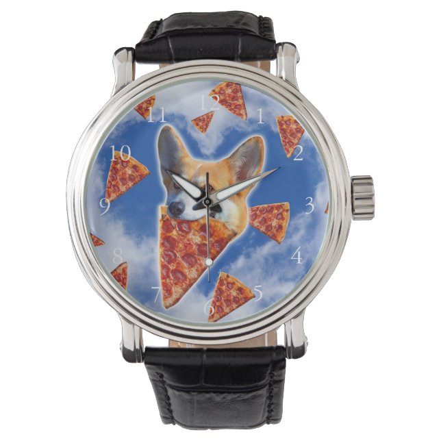 Corgi Dog Eating Pizza Horloge (Voorkant)