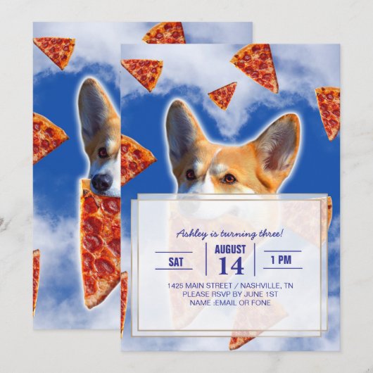 Corgi Dog Eating Pizza Kaart (Voorkant / Achterkant)