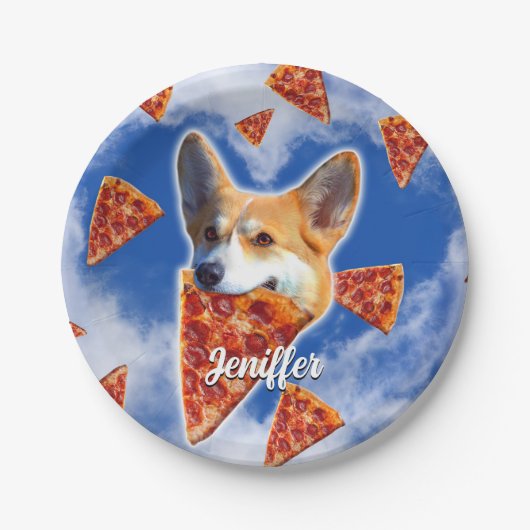 Corgi Dog Eating Pizza Papieren Bordje (Voorkant)