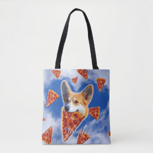 Corgi Dog Eating Pizza Tote Bag