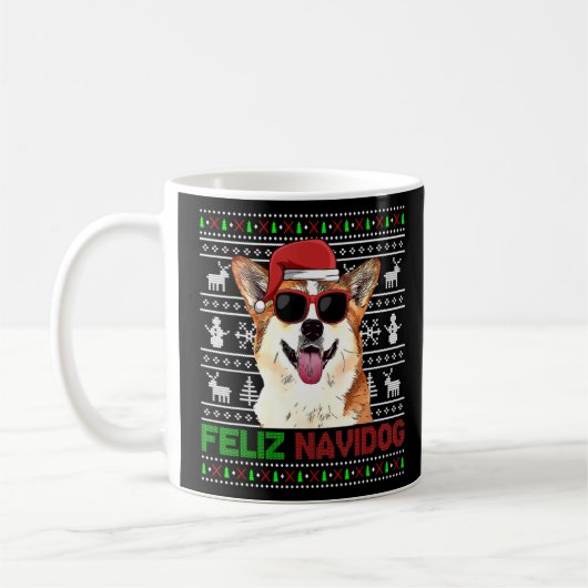 Corgi Dog Feliz Navidog Funny Kerstmis Koffiemok (Links)