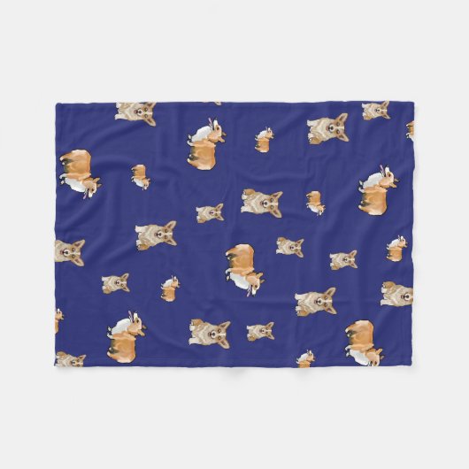 Corgi Dog Fleece Blanket Navy Blue (Voorkant (Horizontaal))