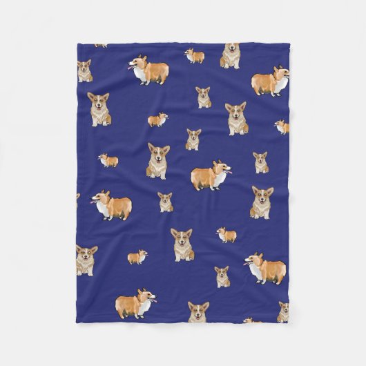 Corgi Dog Fleece Blanket Navy Blue (Voorkant)