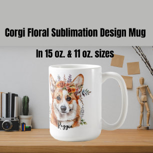 Corgi Dog Floral Sublimation Design Koffiemok