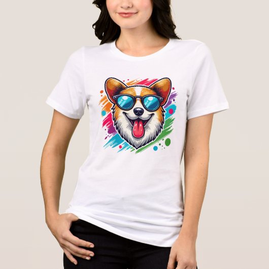 Corgi Dog Fun gezicht Tri-Blend Shirt (Voorkant)