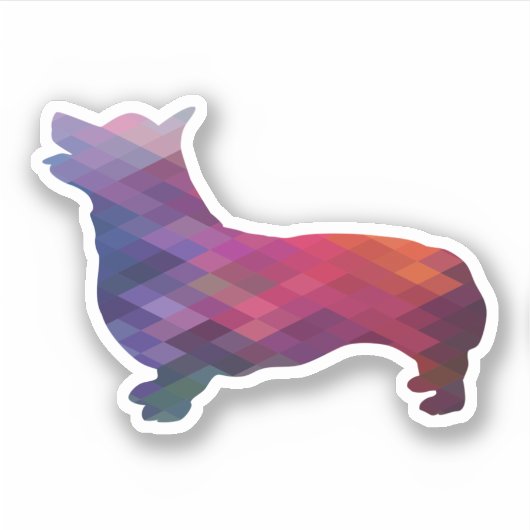 Corgi Dog Geometric Pattern Silhouette Paars Sticker (Voorkant)