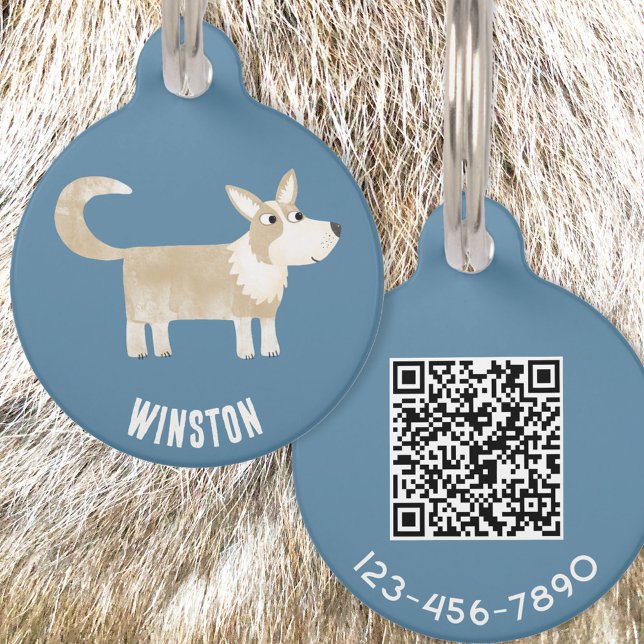 Corgi Dog gepersonaliseerde QR-code Huisdierpenning (Cute Corgi dog personalized QR code pet tag)