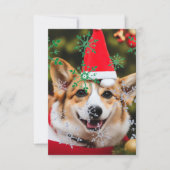 Corgi dog glimlacht kerst plezier bedankkaart (Voorkant)