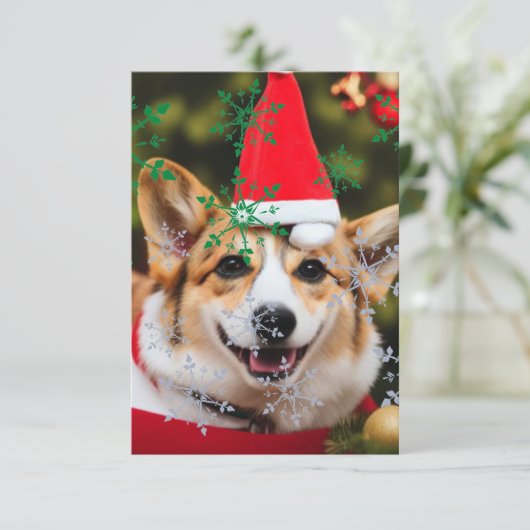 Corgi dog glimlacht kerst plezier bedankkaart (Staand voorkant)