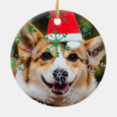 Corgi dog glimlacht kerst plezier keramisch ornament (Achterkant)