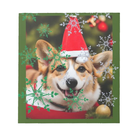 Corgi dog glimlacht kerst plezier notitieblok (Voorkant)