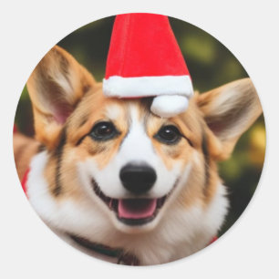 Corgi dog glimlacht kerst plezier ronde sticker