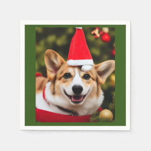 Corgi dog glimlacht kerst plezier servet
