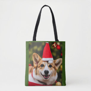 Corgi dog glimlacht kerst plezier tote bag