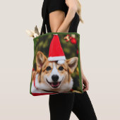 Corgi dog glimlacht kerst plezier tote bag (Dichtbij)