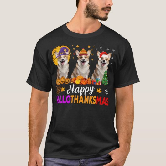 Corgi Dog Halloween Christmas Hallothanksmas T-shirt (Voorkant)