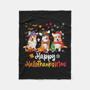 Corgi Dog Halloween Kerstfeest Happy Hallothanksma Fleece Deken