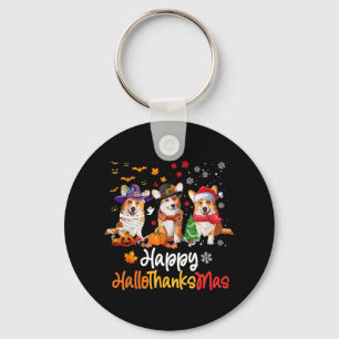 Corgi Dog Halloween Kerstfeest Happy Hallothanksma Sleutelhanger