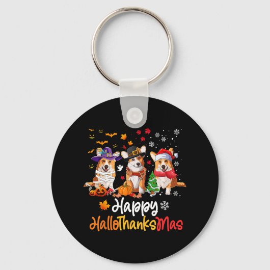 Corgi Dog Halloween Kerstfeest Happy Hallothanksma Sleutelhanger (Voorkant)
