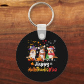 Corgi Dog Halloween Kerstfeest Happy Hallothanksma Sleutelhanger (Voorkant)