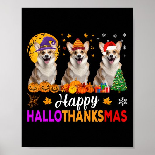 Corgi Dog Halloween Kerstmis Hallothanksmas Poster (Voorkant)