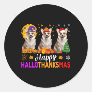 Corgi Dog Halloween Kerstmis Hallothanksmas Ronde Sticker