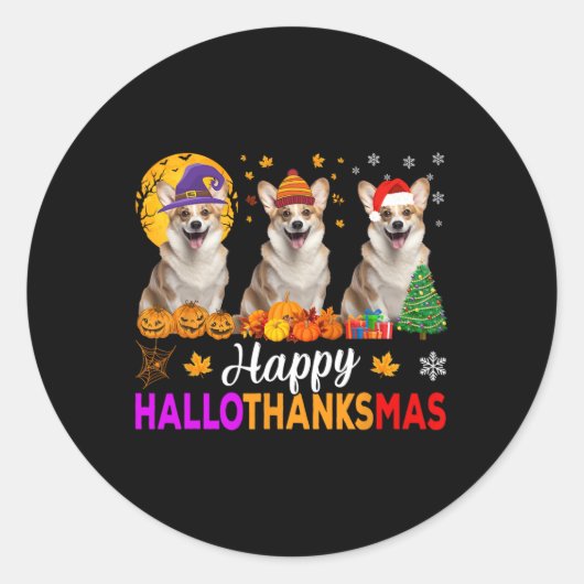Corgi Dog Halloween Kerstmis Hallothanksmas Ronde Sticker (Voorkant)