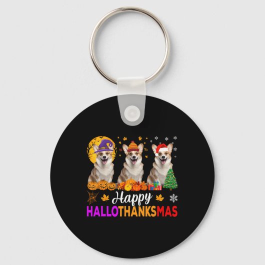 Corgi Dog Halloween Kerstmis Hallothanksmas Sleutelhanger (Voorkant)