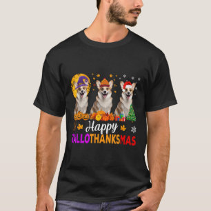 Corgi Dog Halloween Kerstmis Hallothanksmas T-shirt