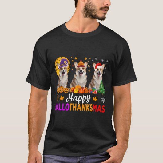 Corgi Dog Halloween Kerstmis Hallothanksmas T-shirt (Voorkant)