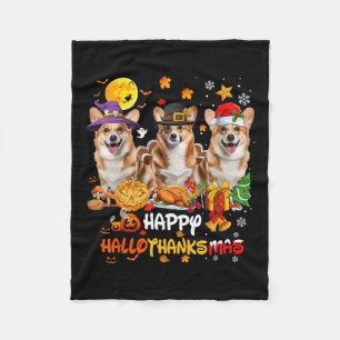 Corgi Dog Happy Halloween Thanksgiving Merry Chris Fleece Deken