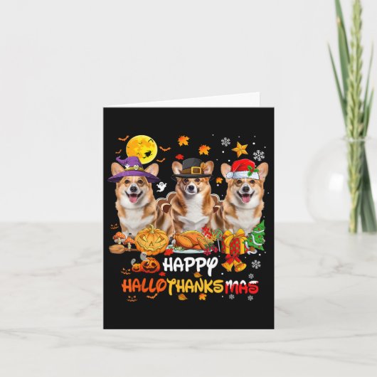 Corgi Dog Happy Halloween Thanksgiving Merry Chris Kaart (Voorkant)