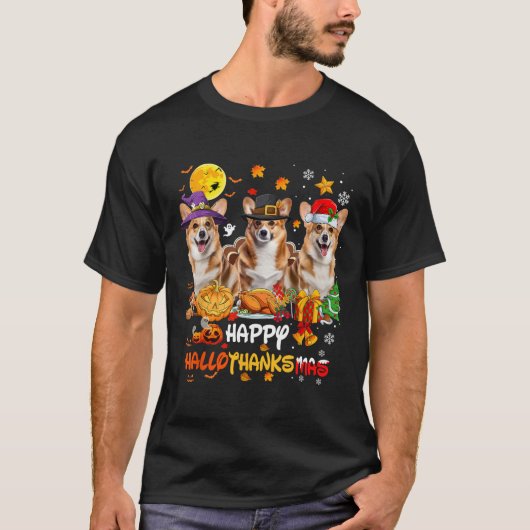 Corgi Dog Happy Halloween Thanksgiving Merry Chris T-shirt (Voorkant)