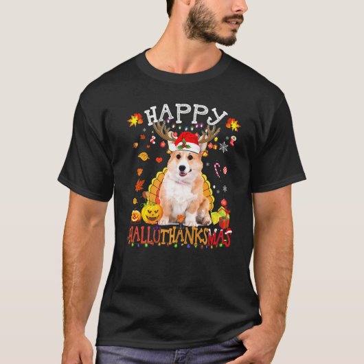 Corgi Dog Happy Hanksmas Halloween Thanksgiv T-shirt (Voorkant)