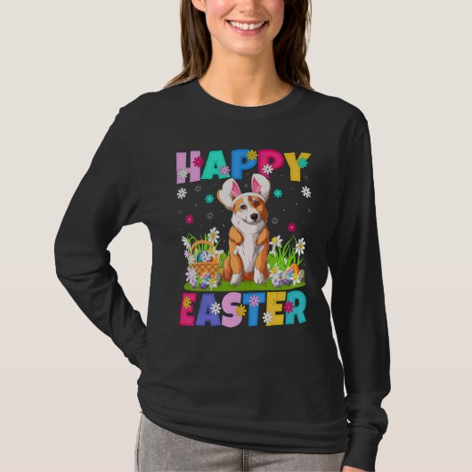 Corgi Dog Happy Paaster Bunny Corgi Paaszondag T-shirt (Voorkant)