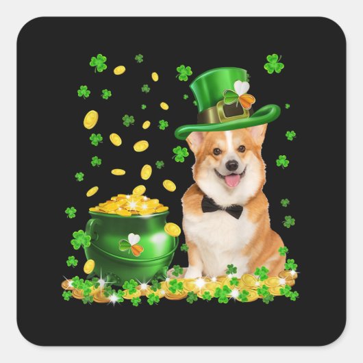 Corgi Dog Happy St. Patrick Day Vierkante Sticker (Voorkant)
