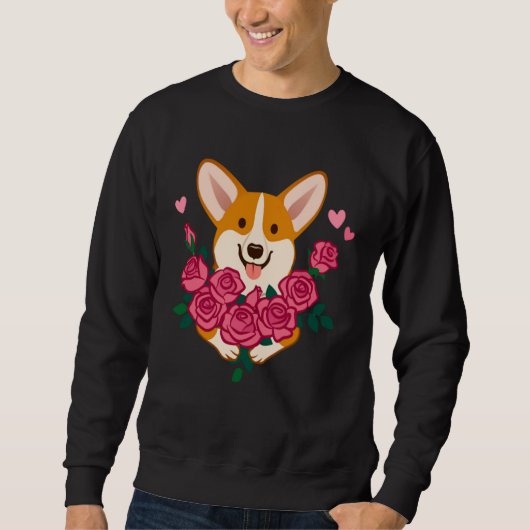 Corgi dog holding a bouquet of roses women Valenti Trui (Voorkant)