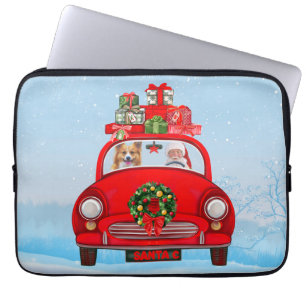 Corgi Dog in auto met kerstman Laptop Sleeve
