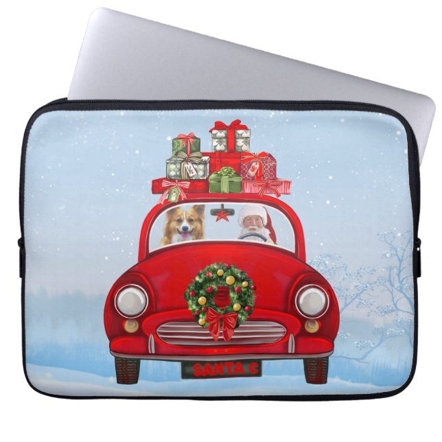 Corgi Dog in auto met kerstman Laptop Sleeve (Voorkant)