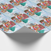 Corgi Dog in het sneeuwkersthondenhuis Cadeaupapier (Hoek)