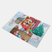 Corgi Dog in het sneeuwkersthondenhuis Deurmat (Schuin)