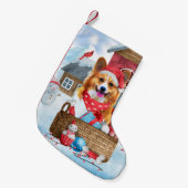 Corgi Dog in het sneeuwkersthondenhuis Kleine Kerstsok (Voorkant (Hangend))